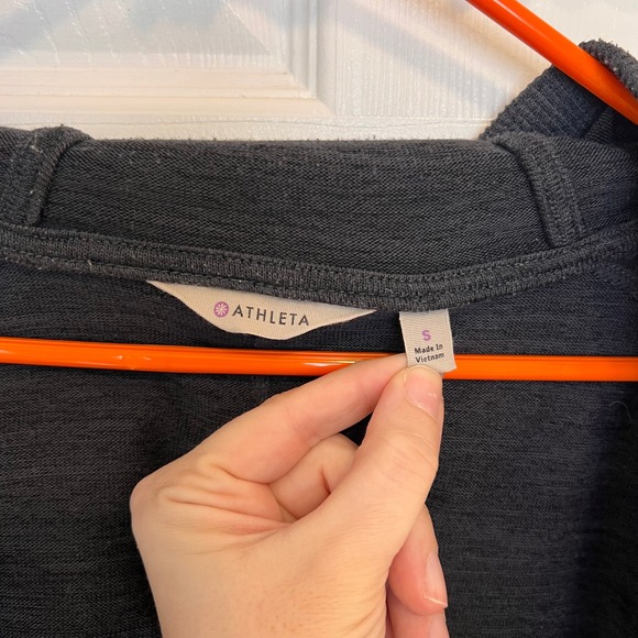 Athleta Blissful Wrap Hooded Cardigan Sweater Open Front Heather Charcoal Grey - Picture 4 of 6